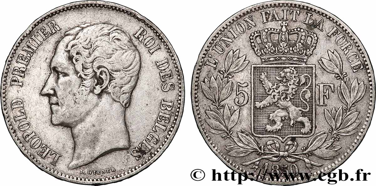 ARGENT D INVESTISSEMENT 5 Francs 1850 Bruxelles TTB