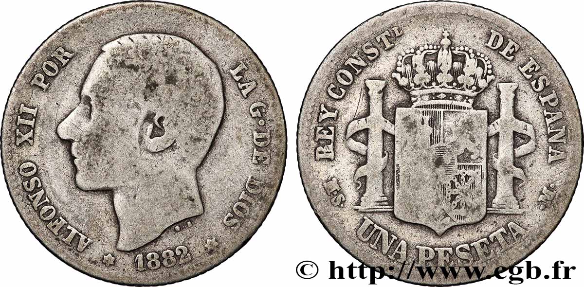 ESPAGNE 1 Peseta Alphonse XII 1882 Madrid TB