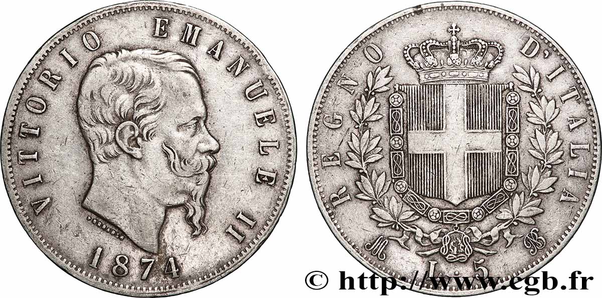 ARGENT D INVESTISSEMENT 5 Lire 1874 Milan TTB