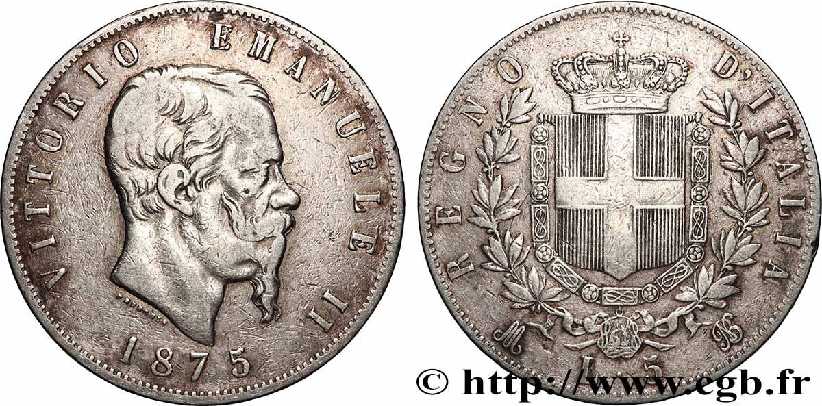 SILVER INVESTMENT 5 Lire 1875 Milan VF