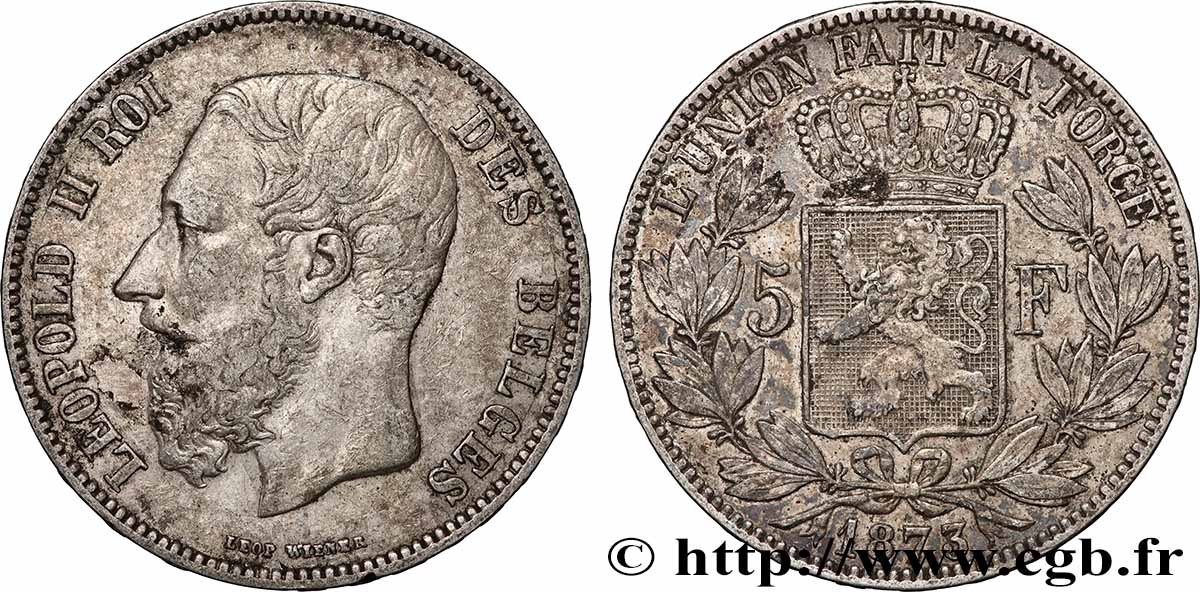 ARGENT D INVESTISSEMENT 5 Francs 1873 Bruxelles TTB+