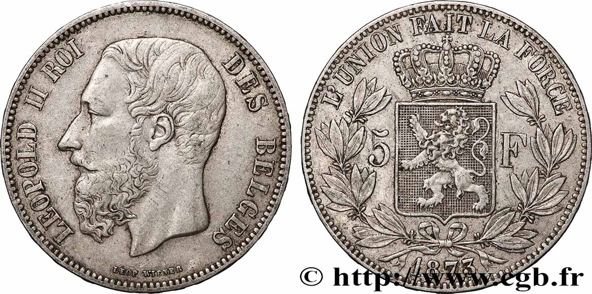 SILBER-INVESTMENT 5 Francs 1873 Bruxelles fVZ
