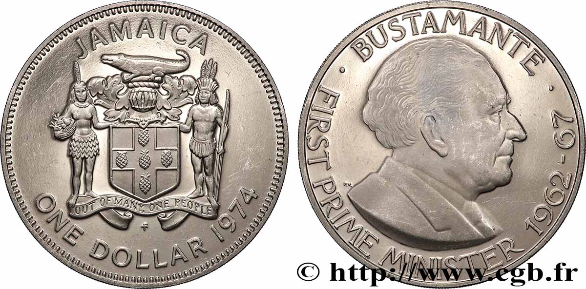 JAMAÏQUE 1 Dollar Proof Sir Alexander Bustamante 1974 Franklin Mint SPL