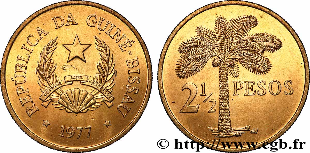 GUINEA-BISSAU 2 1/2 Pesos emblème / palmier 1977 Llantrisant MS