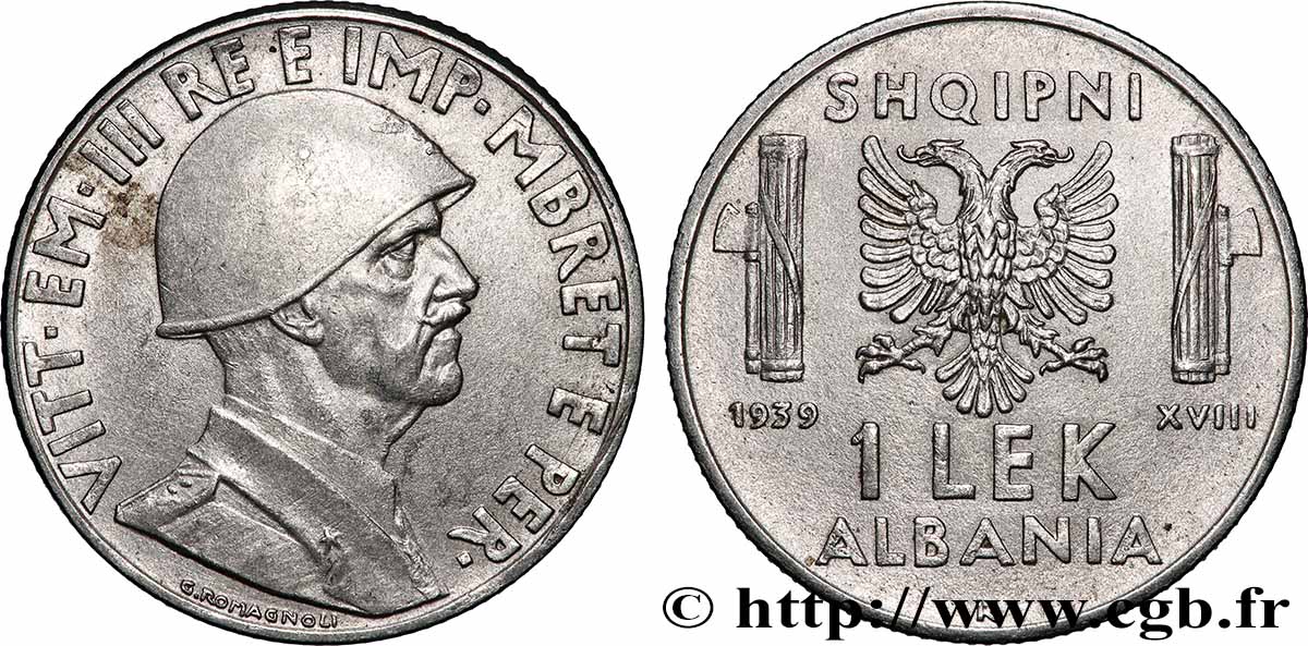 ALBANIA 1 Lek Victor-Emmanuel III d’Italie 1939 Rome AU