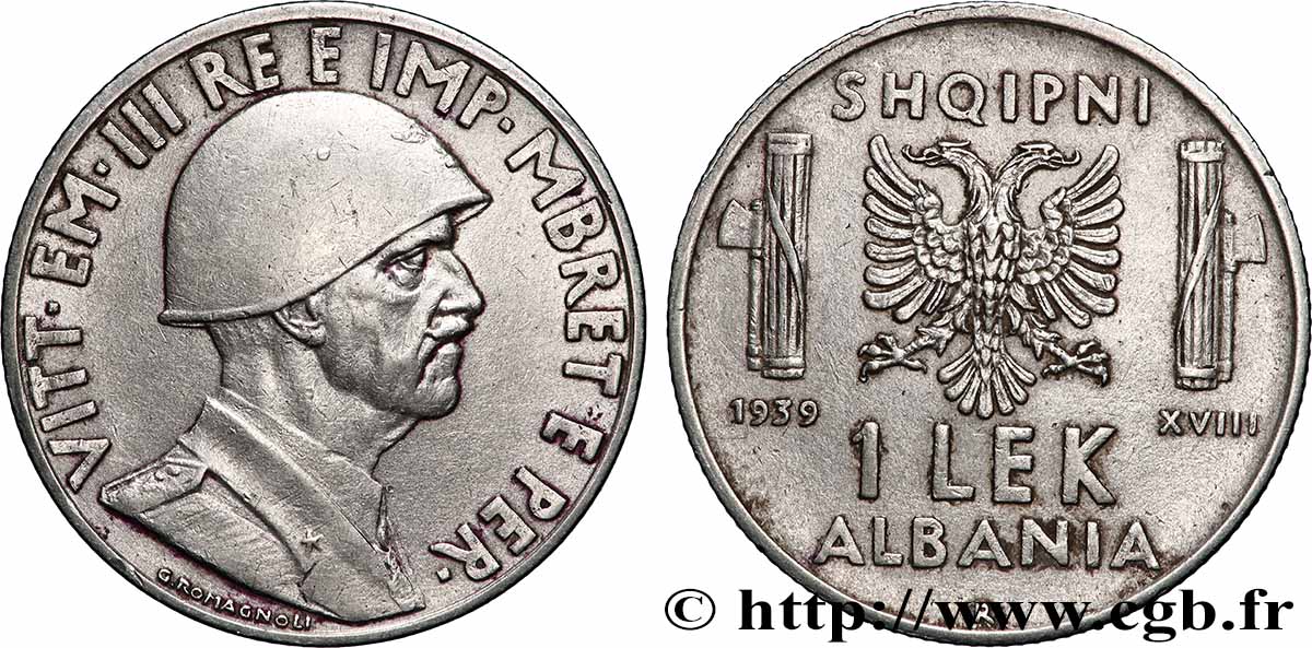 ALBANIA 1 Lek Victor-Emmanuel III d’Italie 1939 Rome q.SPL