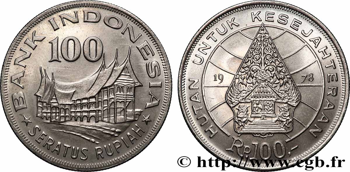 INDONÉSIE 100 Rupiah Minangkabu House / légendaire arbre de la vie 1978 SPL