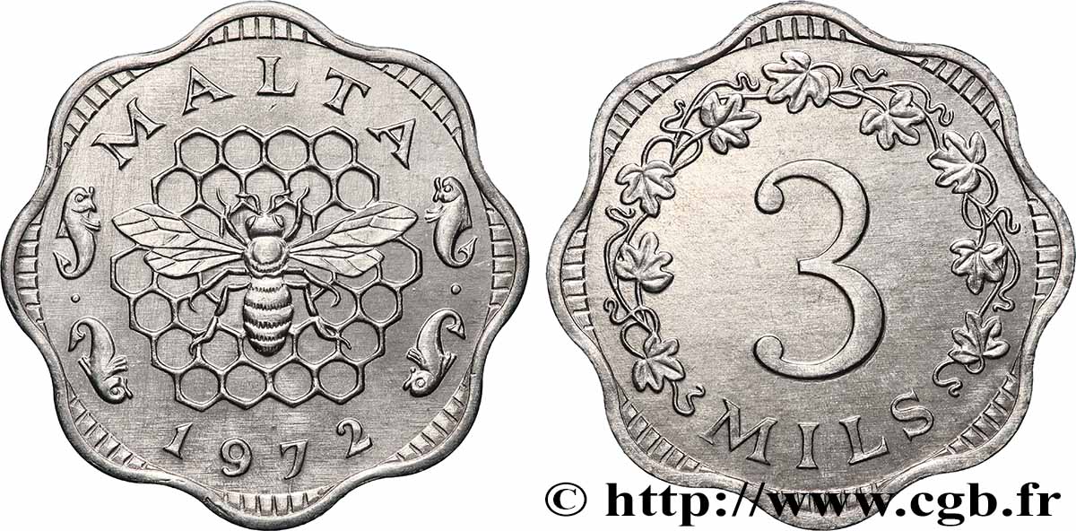 MALTA 3 Mils 1972 Llantrisant MS