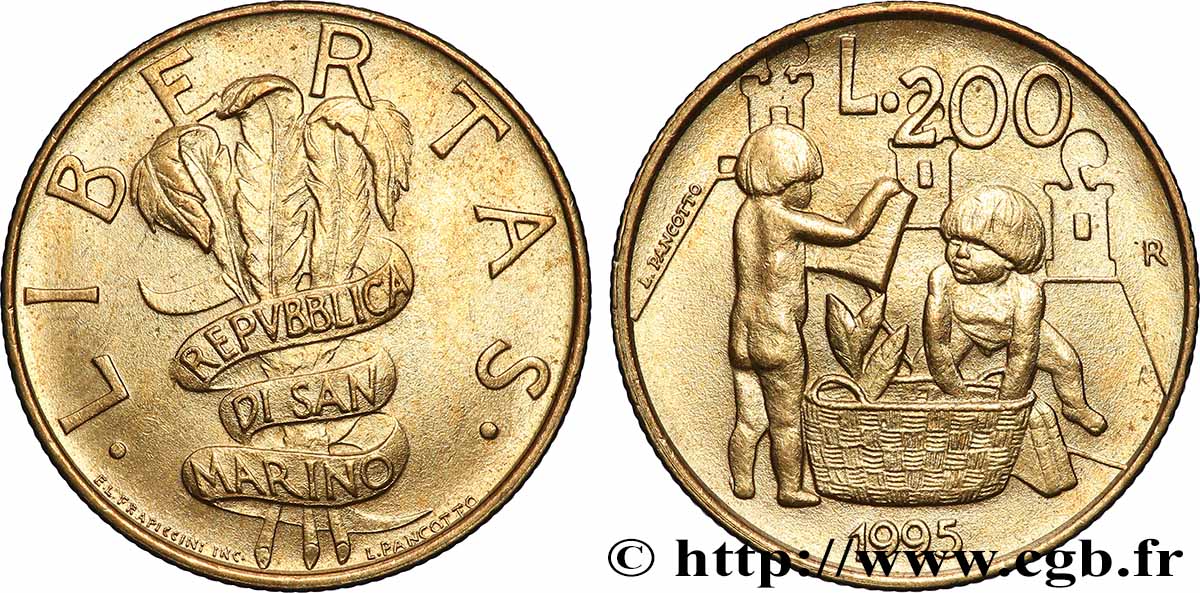 SAN MARINO 200 Lire Les devoirs civils pour le 3e millénaire 1995 Rome - R AU
