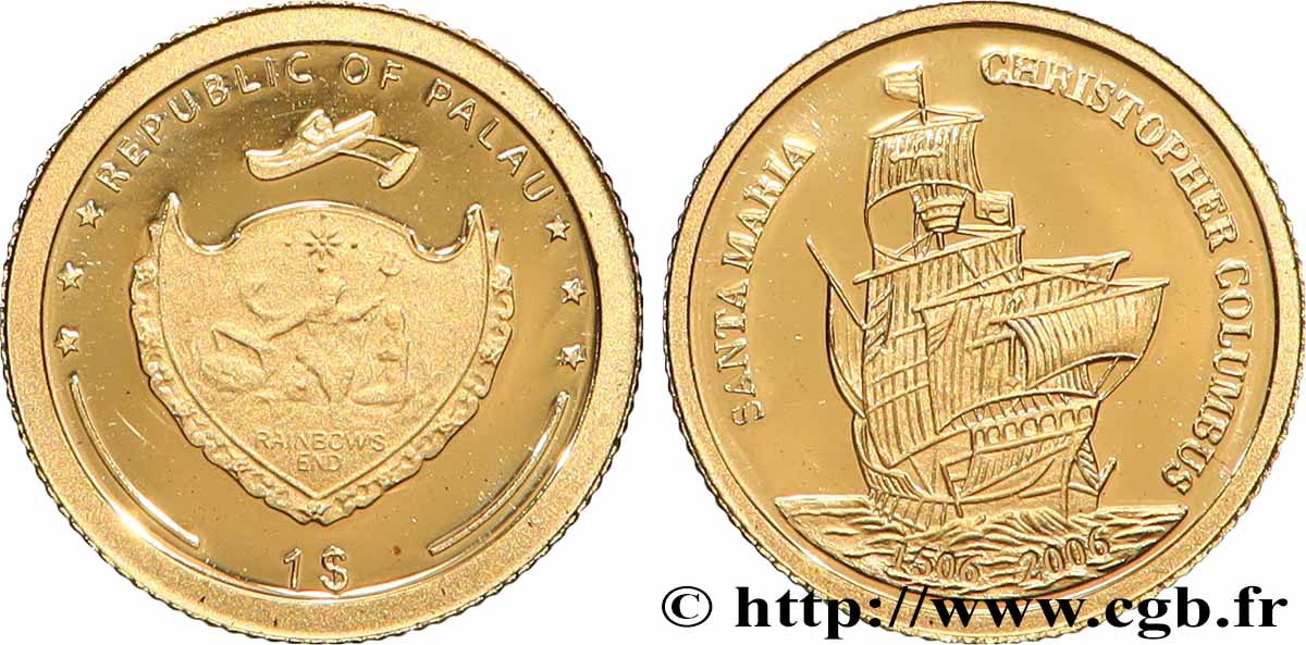 PALAU 1 Dollar Proof Santa Maria (2006) MS
