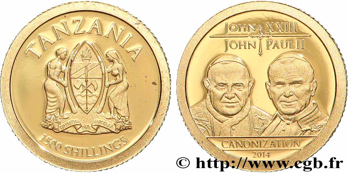 TANZANIA 1500 Shillings Proof Canonisation Jean XXIII et Jean Paul II 2014 MS
