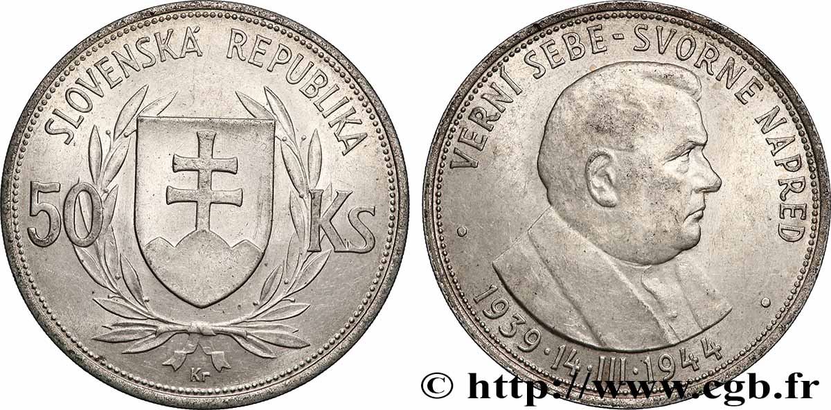 SLOVAKIA 50 Korun Dr. Joseph Tiso, 5e anniversaire de l’Indépendance 1944 AU