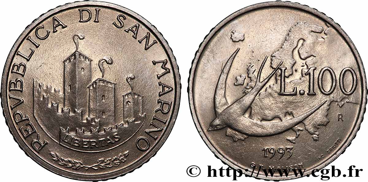SAINT-MARIN 100 Lire Hirondelle 1993 Rome - R SUP