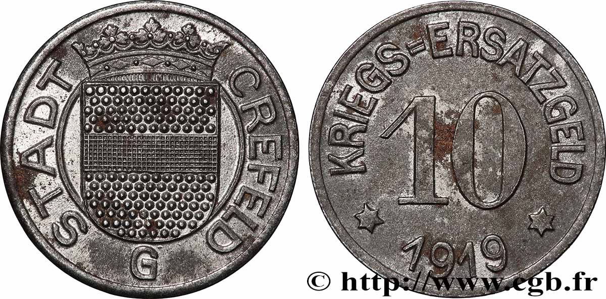 ALLEMAGNE - Notgeld 10 Pfennig Crefeld 1919 TTB