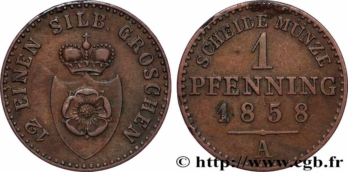 DEUTSCHLAND - LIPPE 1 Pfenning comté de Lippe : armes couronnées 1858 Berlin SS