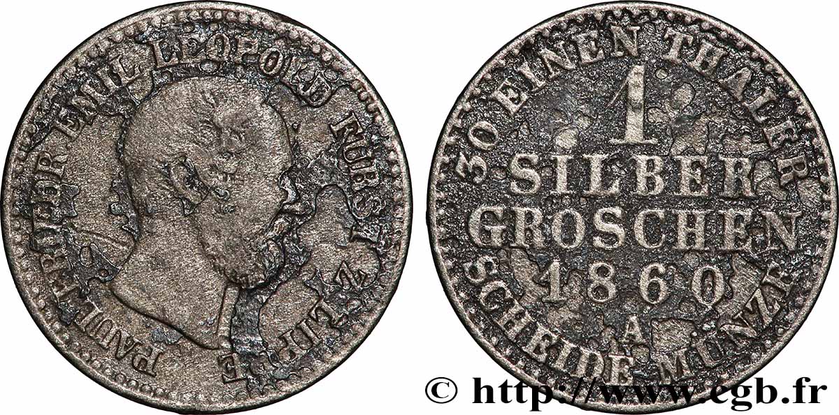 GERMANY - LIPPE 1 Silber Groschen Paul Friedrich Emil Leopold III 1860 Berlin VF