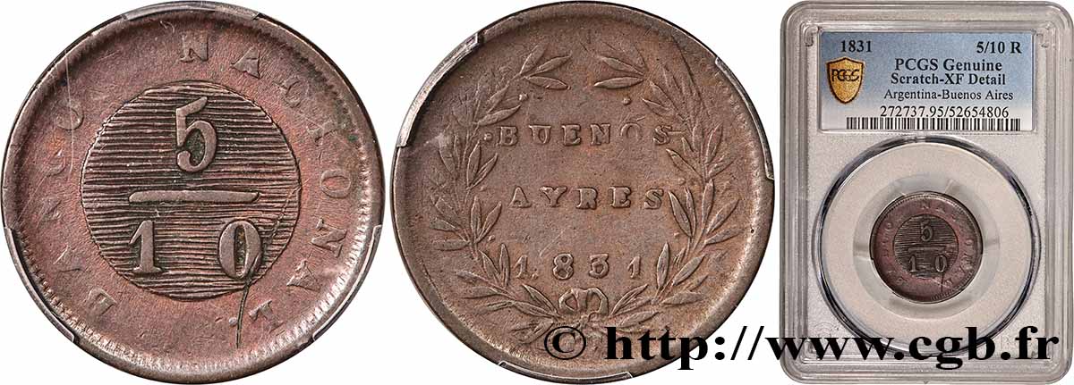ARGENTINIEN 5/10 Real Province de Buenos Aires 1831 SS PCGS