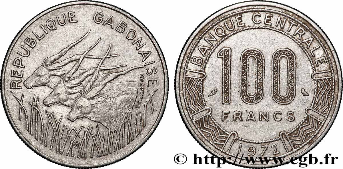 GABON 100 Francs antilopes 1972 Paris TTB