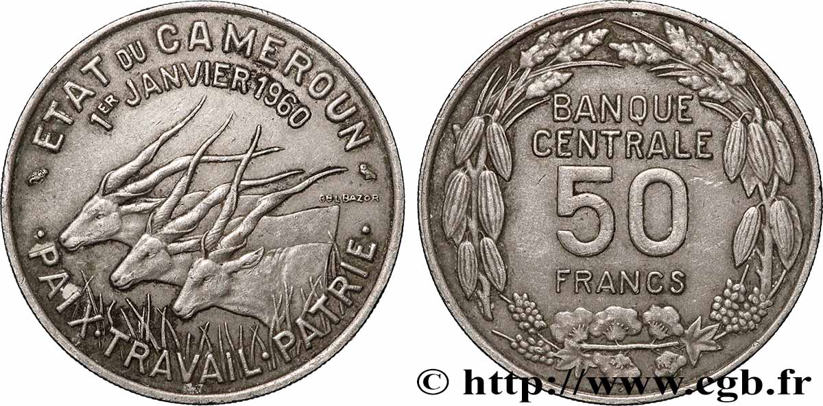 CAMEROUN 50 Francs Etat du Cameroun, commémoration de l’indépendance 1960 Paris TTB+