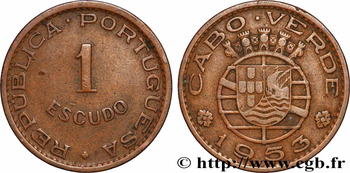 CAP VERT 1 Escudo monnayage colonial portugais 1953 Lisbonne TTB
