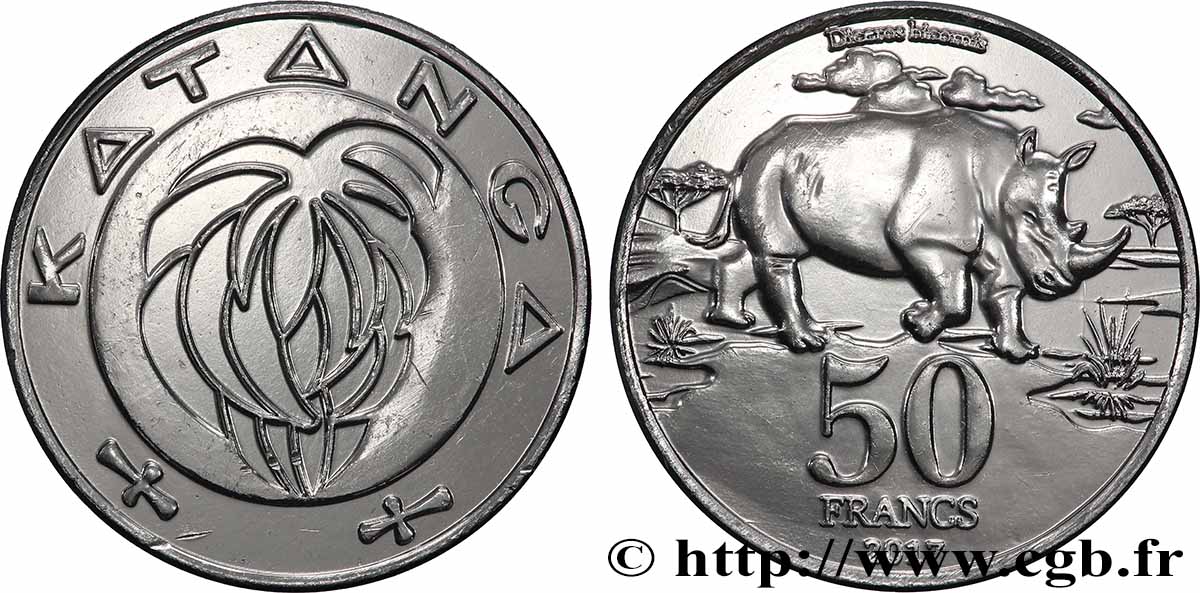 KATANGA 50 Francs Rhinocéros 2017 AU