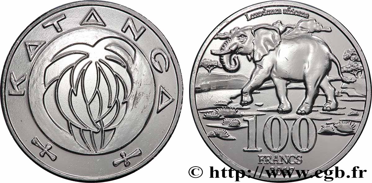 KATANGA 100 Francs Éléphant 2017 SUP