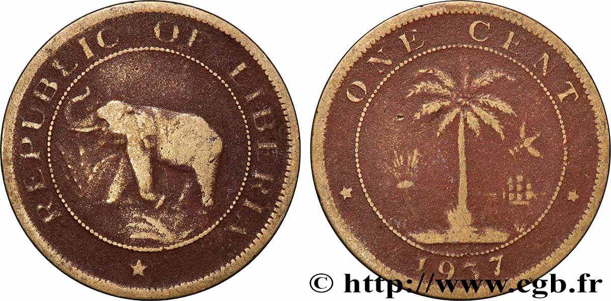 LIBERIA 1 Cent 1937 Bruxelles VF