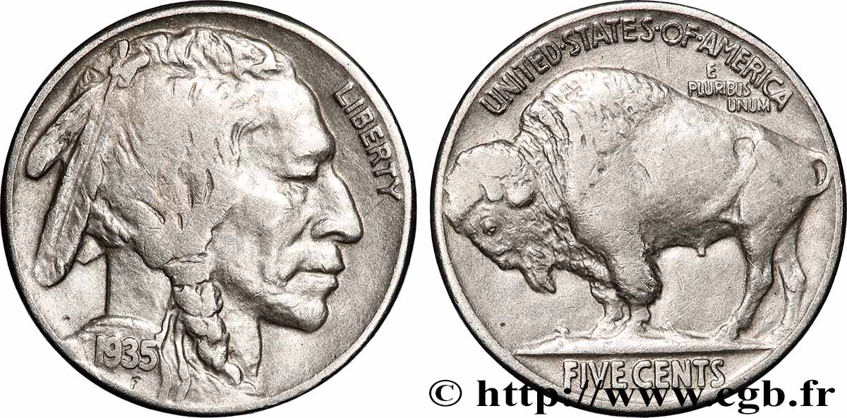 ÉTATS-UNIS D AMÉRIQUE 5 Cents Tête d’indien ou Buffalo 1935 Philadelphie TTB