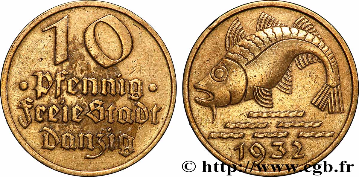 DANZIG (FREIE STADT) 10 Pfennig poisson 1932 Berlin SS