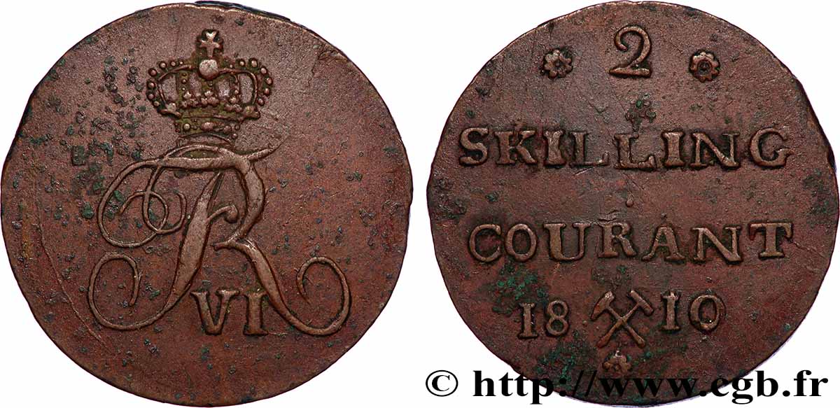 NORWAY 2 Skilling Frédéric VI 1810 Kongsberg XF