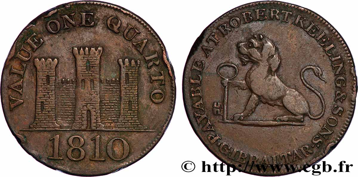 GIBRALTAR 1 Quarto lion tenant une clé 1810 XF