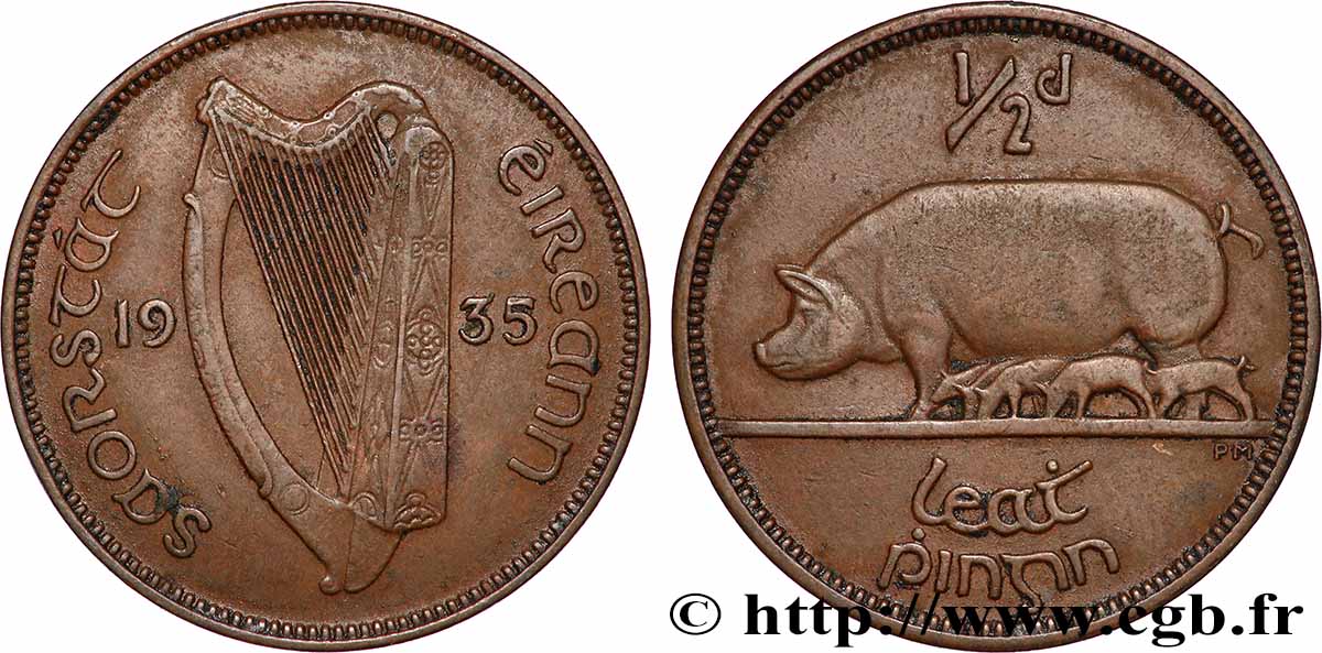 IRLANDE 1/2 Pingin (Penny) 1935 Londres TTB+