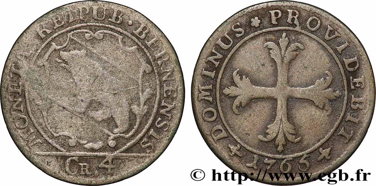 SCHWEIZ - KANTON BERN 1 Batzen ou 4 Kreuzer 1765 S