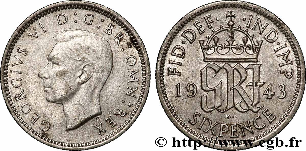 UNITED KINGDOM 6 Pence Georges VI 1943 Londres XF