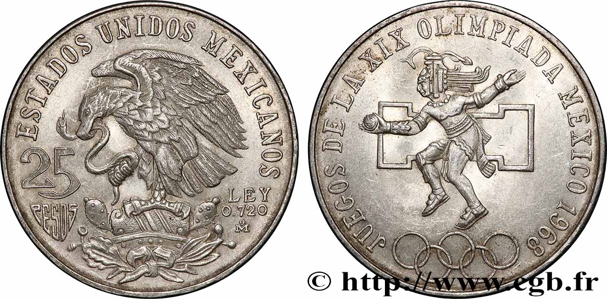 MEXIKO 25 Pesos Jeux Olympiques de Mexico 1968 Mexico VZ