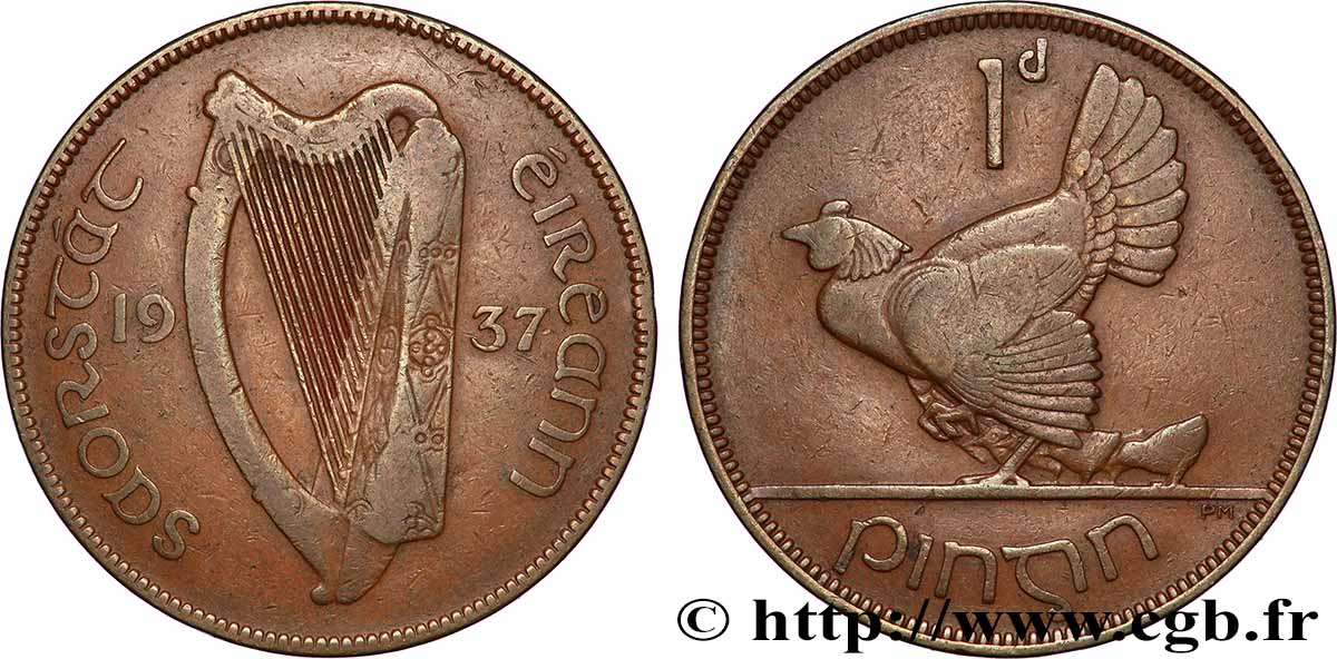 IRLANDE - ETAT LIBRE 1 Pingin État libre d Irlande 1937 Londres TTB