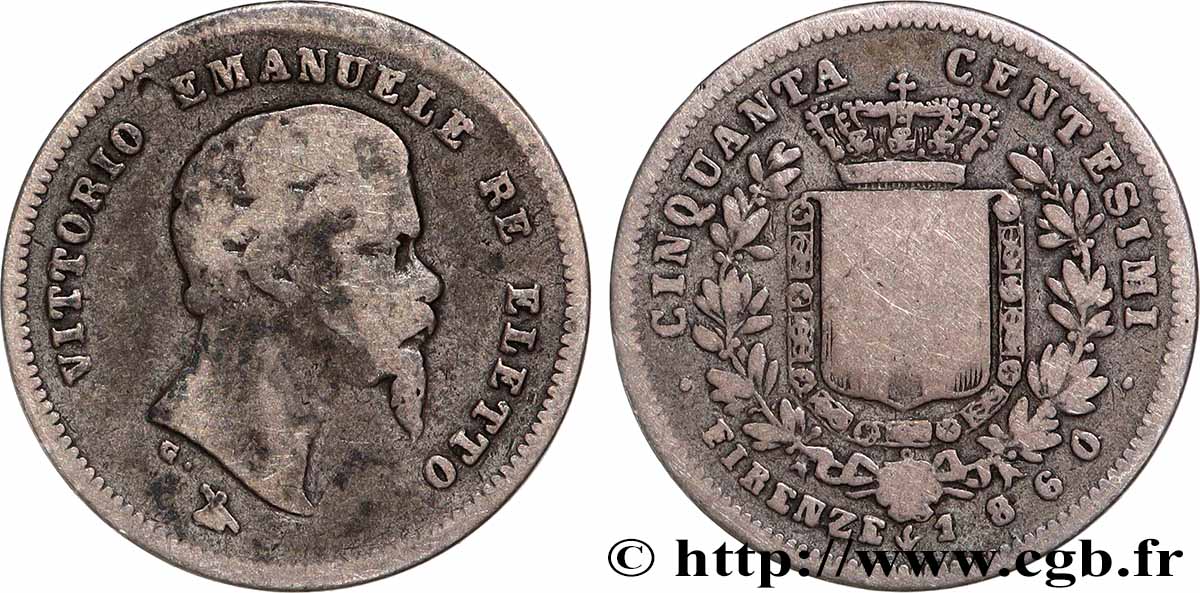 ITALIEN 50 Centesimi Victor Emmanuel II Roi élu 1860 Florence S