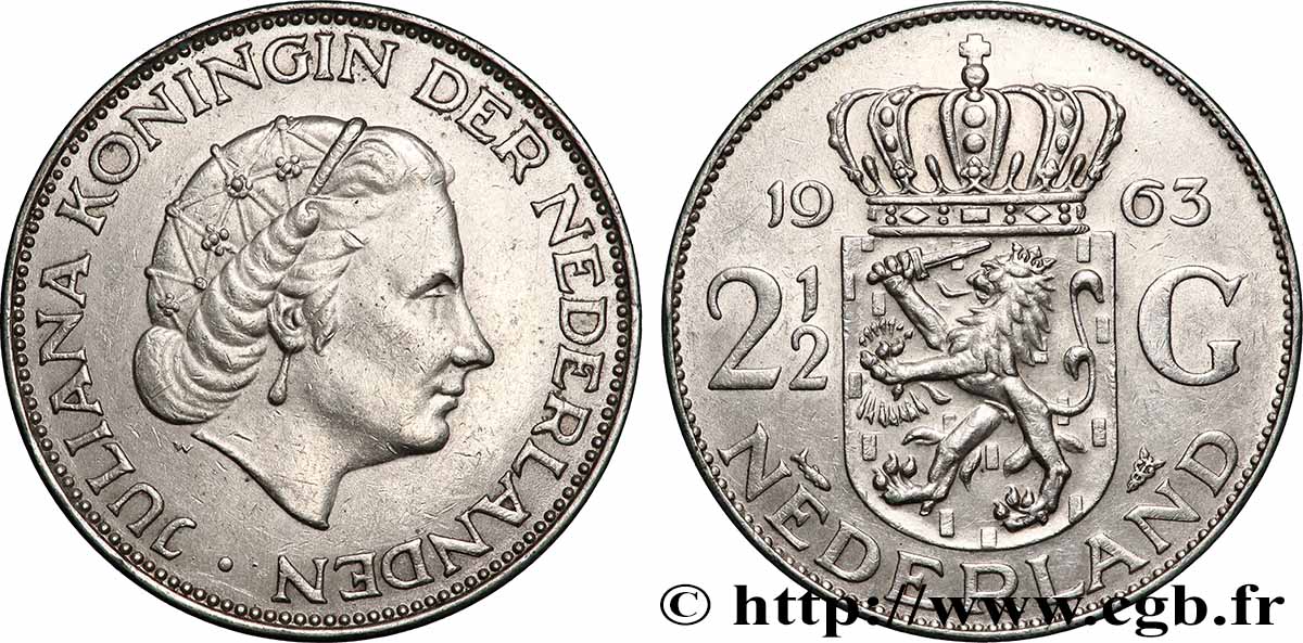 PAESI BASSI 2 1/2 Gulden Juliana 1963 Utrecht SPL