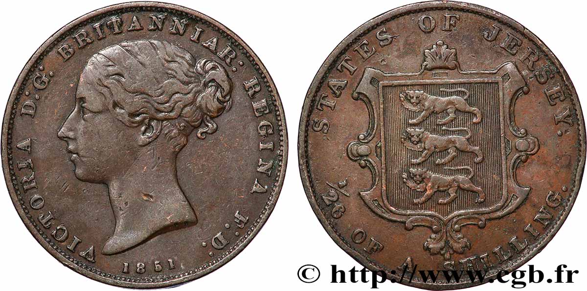 JERSEY 1/26 Shilling Reine Victoria 1851 XF