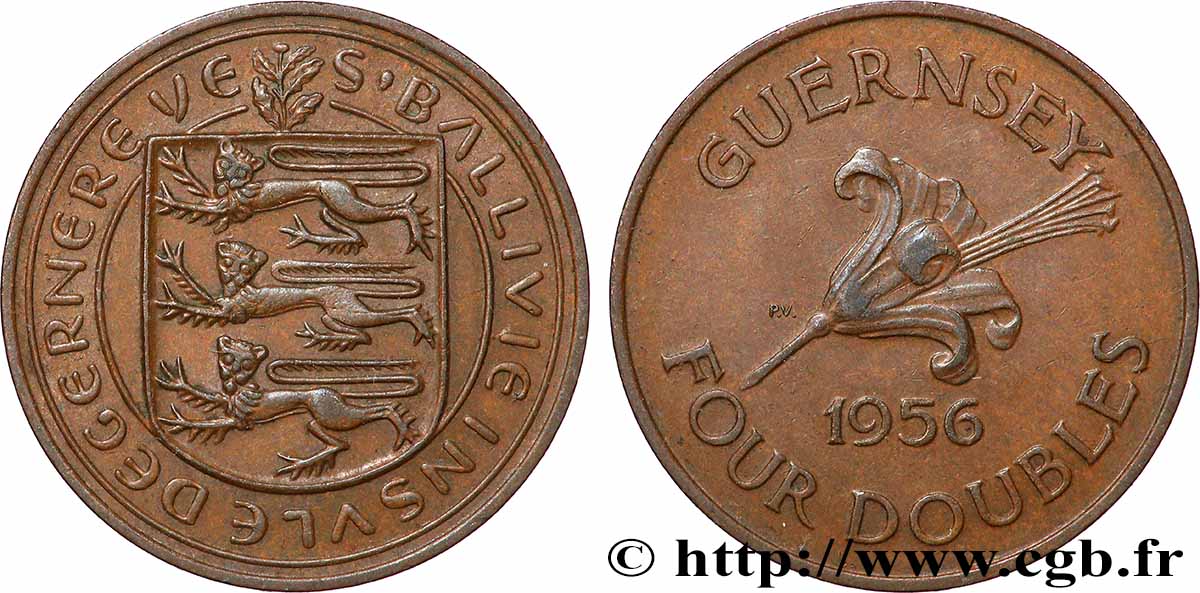 GUERNESEY 4 Doubles Baillage de Guernesey 1956 TTB+