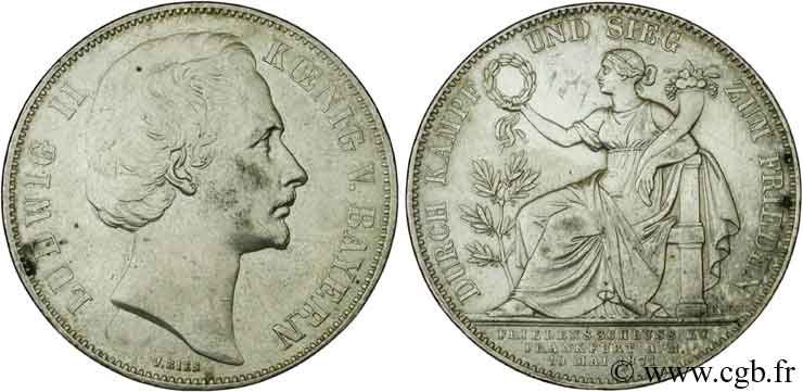ALLEMAGNE - BAVIÈRE 1 Thaler Louis II / victoire assise symbolisant la victoire sur la France 1871 Munich TTB+ 