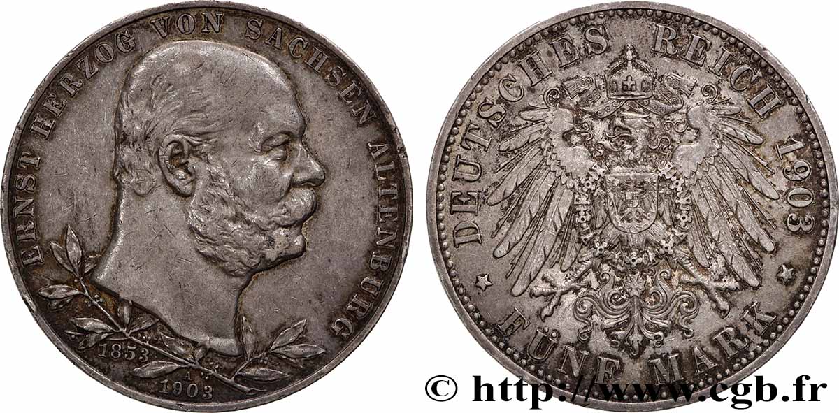 GERMANY - SAXE-ALTENBURG 5 Mark 50e anniversaire du règne d’Ernest I 1903 Berlin XF/AU