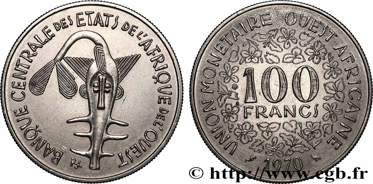 STATI DI L AFRICA DE L OVEST 100 Francs BCEAO masque 1970 Paris SPL