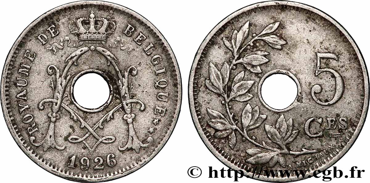 BELGIQUE 5 Centimes Albert Ier 1926 Bruxelles TB+