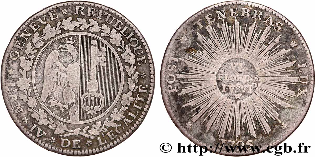 SCHWEIZ - REPUBLIK GENF 1/2 Thaler (6 Florins, 4 Sols, 6 Deniers) 1795 Genève fSS