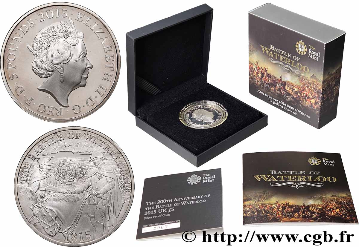 UNITED KINGDOM 5 Pounds Proof Bataille de Waterloo 2015 MS