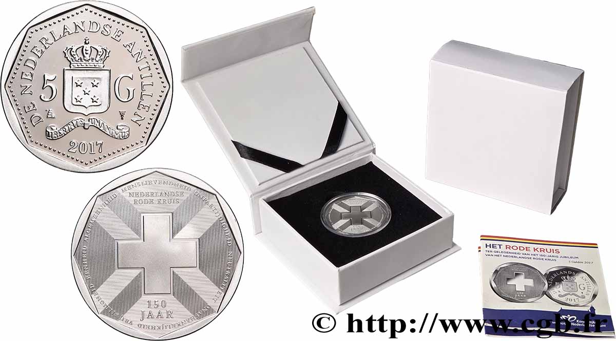 NETHERLANDS ANTILLES 5 Gulden Proof 150 Ans de la Croix Rouge 2017 Utrecht MS