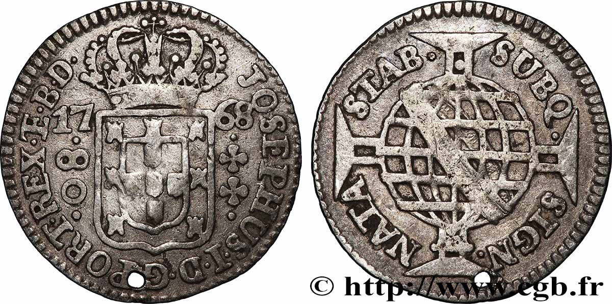 BRÉSIL - JOSEPH Ier 80 Reis (monnaie percée) 1768 Lisbonne q.BB