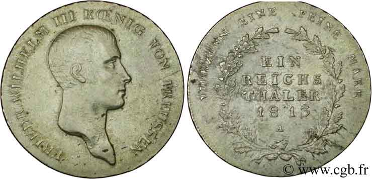 ALLEMAGNE - PRUSSE 1 Thaler Frédéric-Guillaume III / aigle 1813 Berlin SUP 