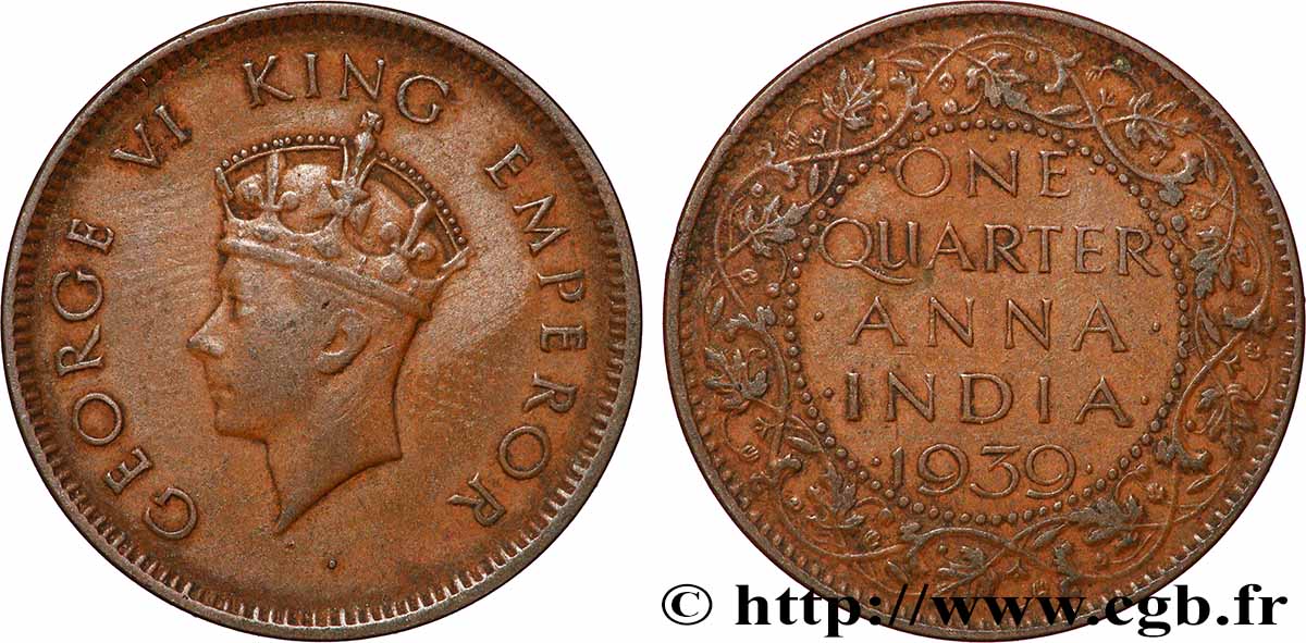 INDIA BRITÁNICA 1/4 Anna Georges VI 1939 Bombay MBC